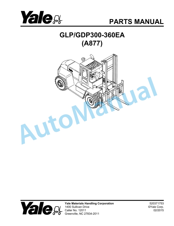 Yale A877 GLP-GDP300-360EA Parts Manual 520371753 1 Yale A877 GLP-GDP300-360EA Parts Manual 520371753