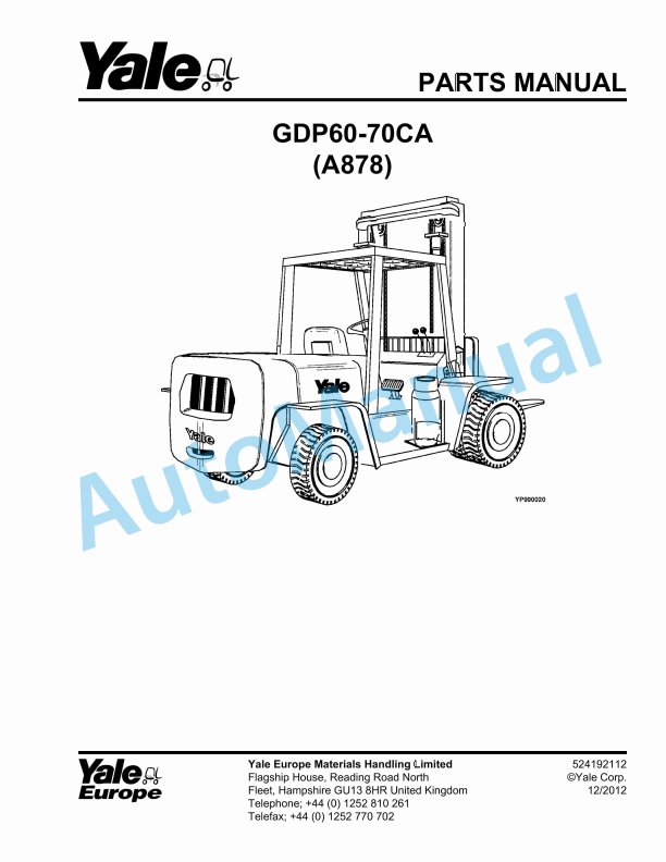 Yale A878 GDP60-70CA Parts Manual 524192112 1 Yale A878 GDP60-70CA Parts Manual 524192112