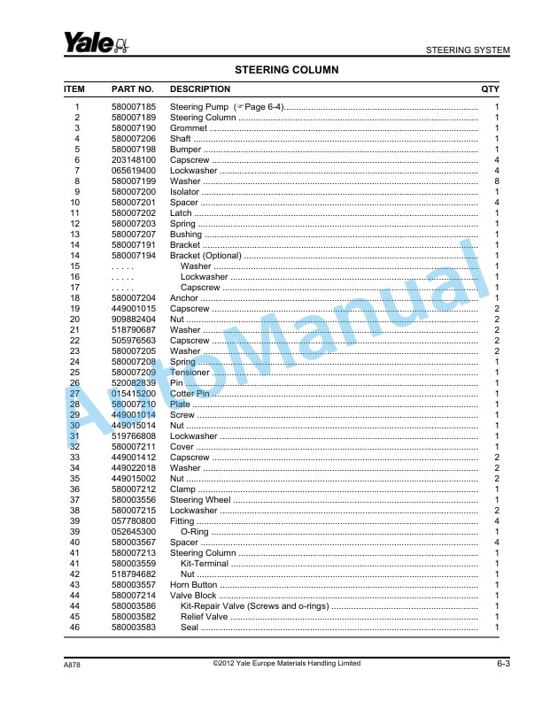 Yale A878 GDP60-70CA Parts Manual 524192112 2 Yale A878 GDP60-70CA Parts Manual 524192112 - Image 2