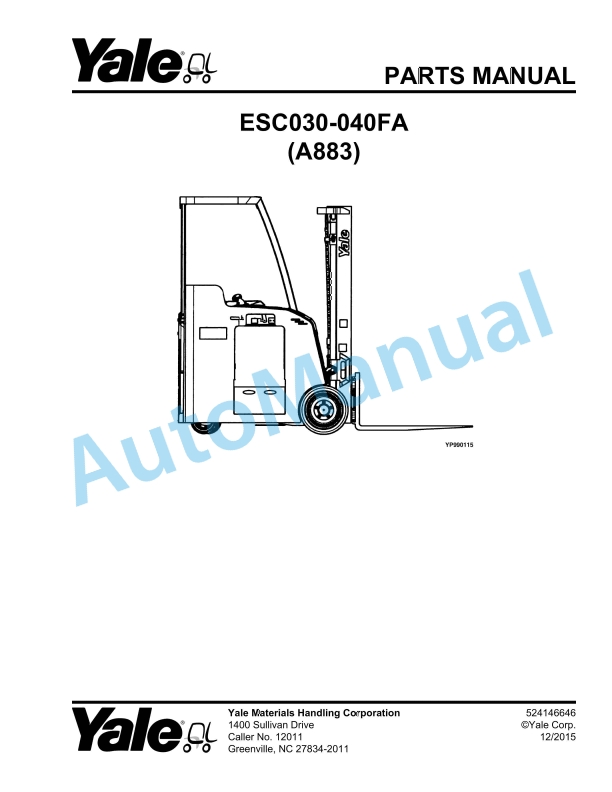 Yale A883 ESC030-040FA Parts Manual 524146646 1 Yale A883 ESC030-040FA Parts Manual 524146646