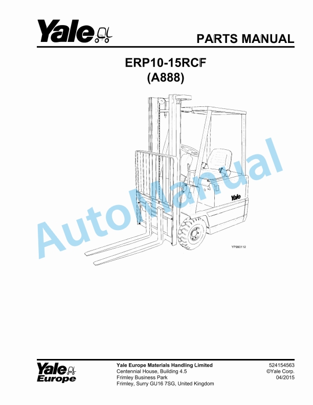 Yale A888 ERP10-15RCF Parts Manual 524154563 1 Yale A888 ERP10-15RCF Parts Manual 524154563