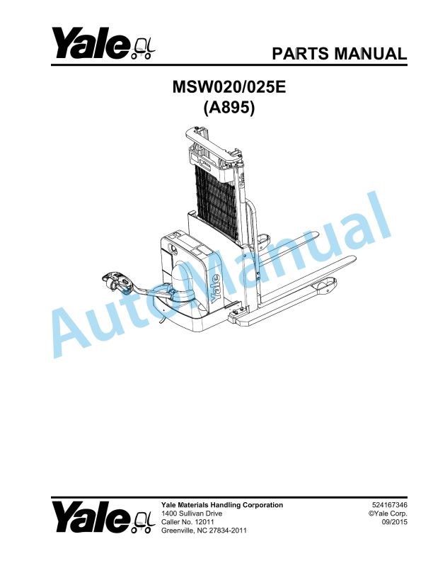 Yale A895 MSW020-025E Parts Manual 524167346 1 Yale A895 MSW020-025E Parts Manual 524167346