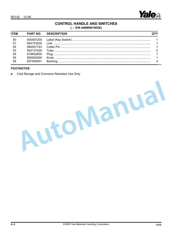 Yale A898 MPC060-080AD Parts Manual 520371722 2 Yale A898 MPC060-080AD Parts Manual 520371722 - Image 2