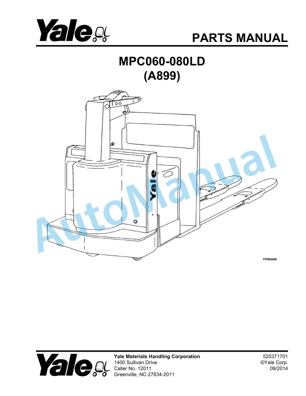 Yale A899 MPC060-080LD Parts Manual 520371701 1 Yale A899 MPC060-080LD Parts Manual 520371701