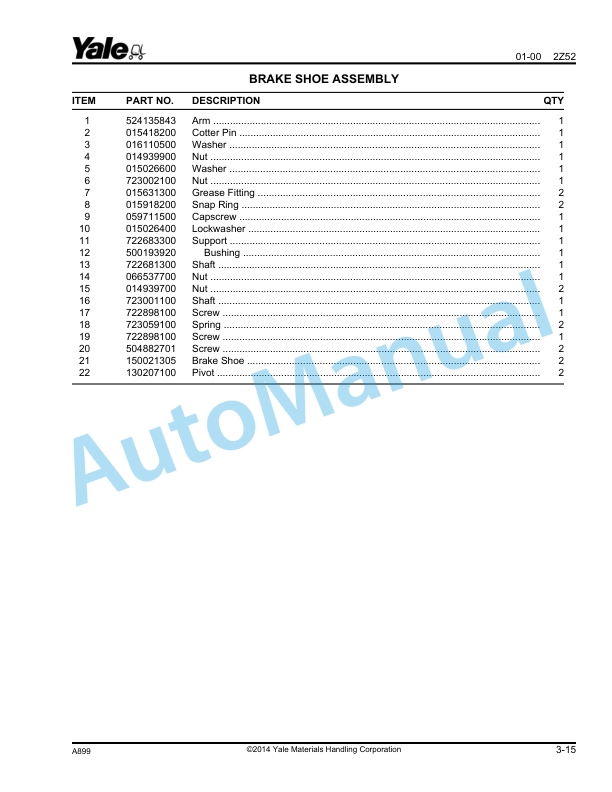 Yale A899 MPC060-080LD Parts Manual 520371701 2 Yale A899 MPC060-080LD Parts Manual 520371701 - Image 2