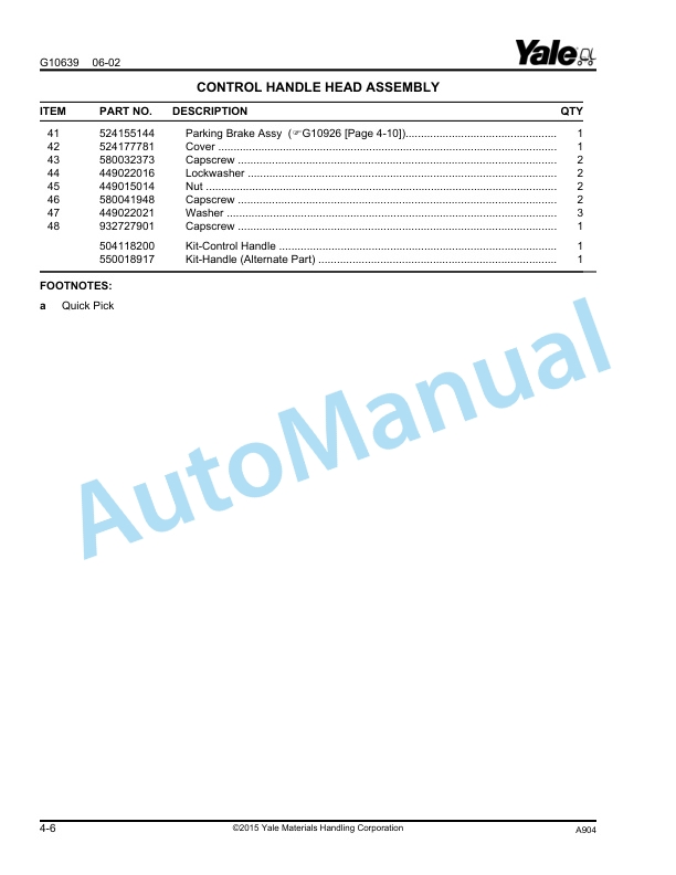 Yale A904 - A905 MPC060-E, MPC080-E Parts Manual 524167339 2 Yale A904 - A905 MPC060-E, MPC080-E Parts Manual 524167339 - Image 2
