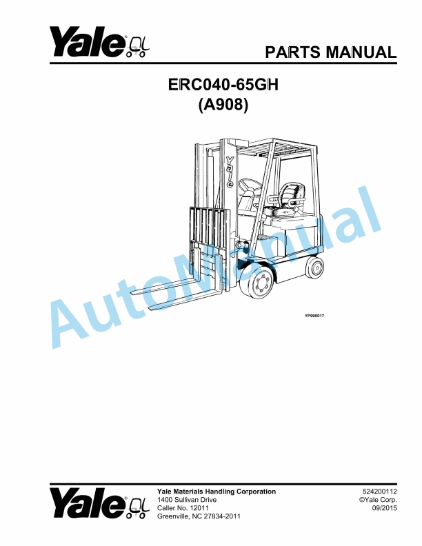 Yale A908 ERC040-65GH Parts Manual 524200112 1 Yale A908 ERC040-65GH Parts Manual 524200112