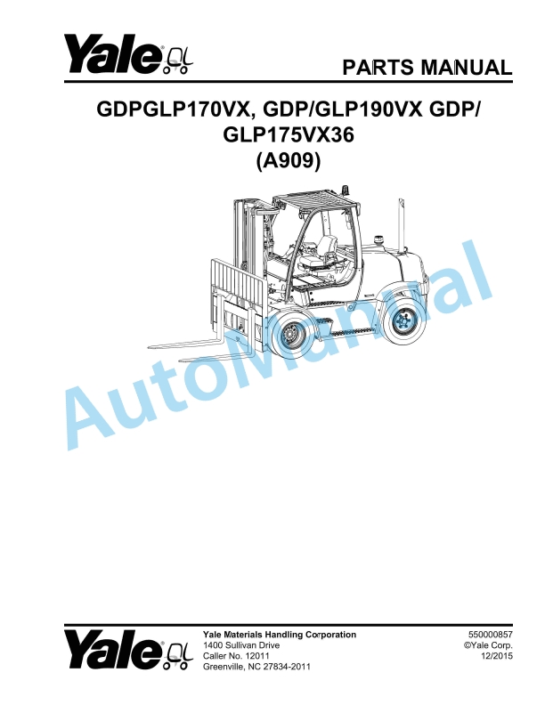 Yale A909 GDP-GLP80-90VX, GDP-GLP80VX9 Parts Manual 550000860 1 Yale A909 GDP-GLP80-90VX, GDP-GLP80VX9 Parts Manual 550000860