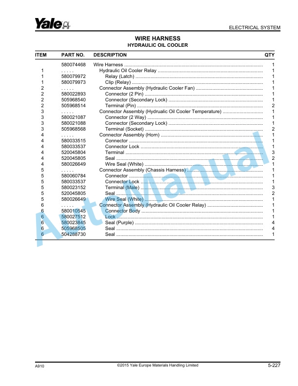 Yale A910 GLC20VX, GLC25VX, GLC30VX, GLC35VX Parts Manual 524260161 2 Yale A910 GLC20VX, GLC25VX, GLC30VX, GLC35VX Parts Manual 524260161 - Image 2