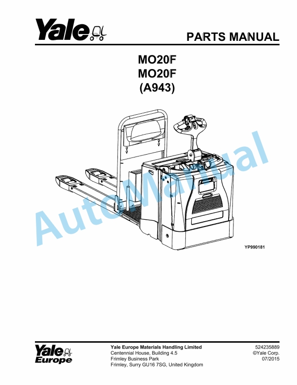 Yale A943 MO20F Parts Manual 524235889 1 Yale A943 MO20F Parts Manual 524235889