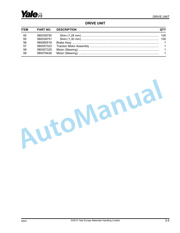 Yale A943 MO20F Parts Manual 524235889 2 Yale A943 MO20F Parts Manual 524235889 - Image 2