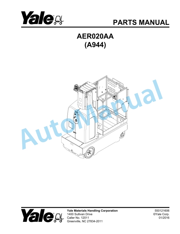 Yale A944 AER020AA Parts Manual 550121606 1 Yale A944 AER020AA Parts Manual 550121606