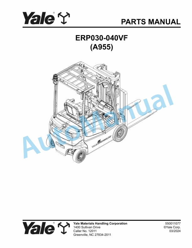 Yale A955 ERP030-040VF Parts Manual 550011077 1 Yale A955 ERP030-040VF Parts Manual 550011077