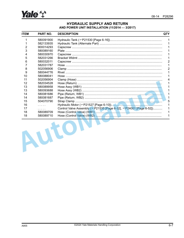 Yale A955 ERP030-040VF Parts Manual 550011077 2 Yale A955 ERP030-040VF Parts Manual 550011077 - Image 2