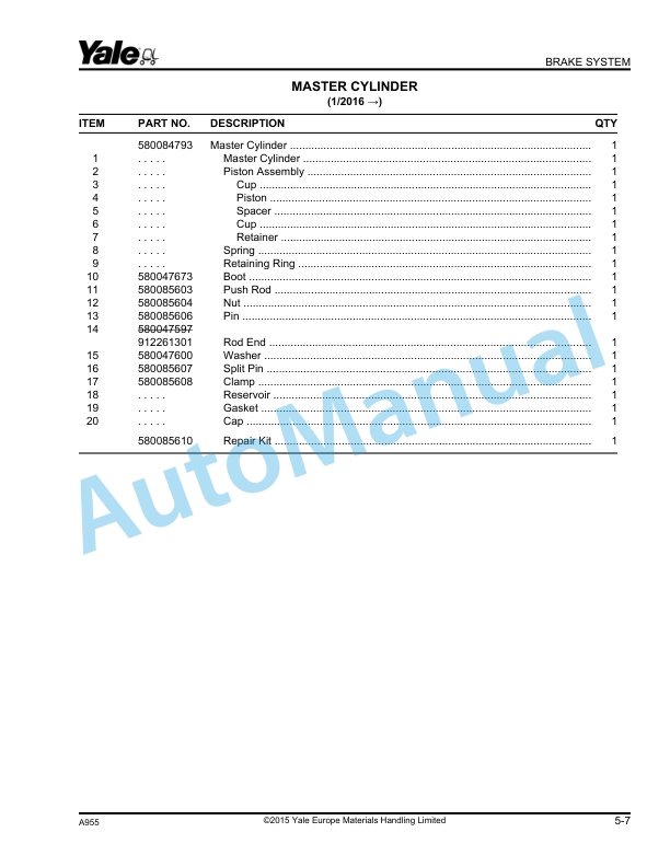 Yale A955 ERP16-18-20VF Parts Manual 524320701 2 Yale A955 ERP16-18-20VF Parts Manual 524320701 - Image 2