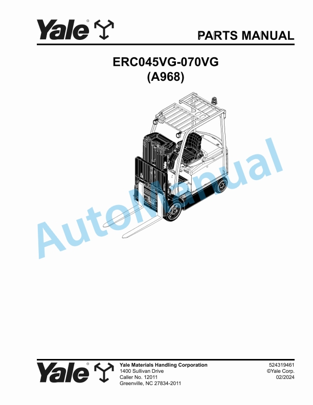 Yale A968 ERC045VG-070VG Parts Manual 524319461 1 Yale A968 ERC045VG-070VG Parts Manual 524319461