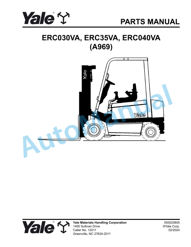 Yale A969 ERC030VA, ERC35VA, ERC040VA Parts Manual 550025805 1 Yale A969 ERC030VA, ERC35VA, ERC040VA Parts Manual 550025805