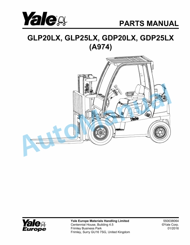 Yale A974 GLP20LX, GLP25LX, GDP20LX, GDP25LX Parts Manual 550038064 1 Yale A974 GLP20LX, GLP25LX, GDP20LX, GDP25LX Parts Manual 550038064