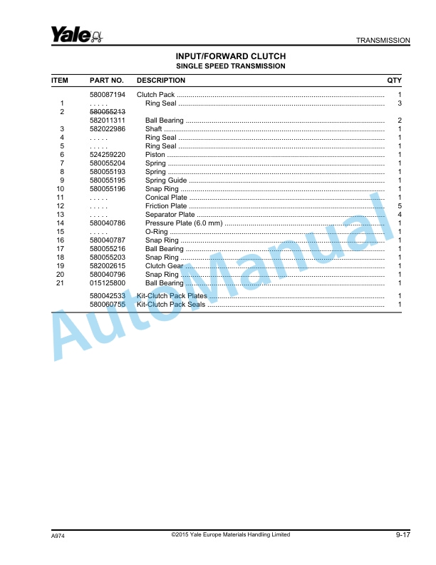 Yale A974 GLP20LX, GLP25LX, GDP20LX, GDP25LX Parts Manual 550038064 3 Yale A974 GLP20LX, GLP25LX, GDP20LX, GDP25LX Parts Manual 550038064 - Image 3