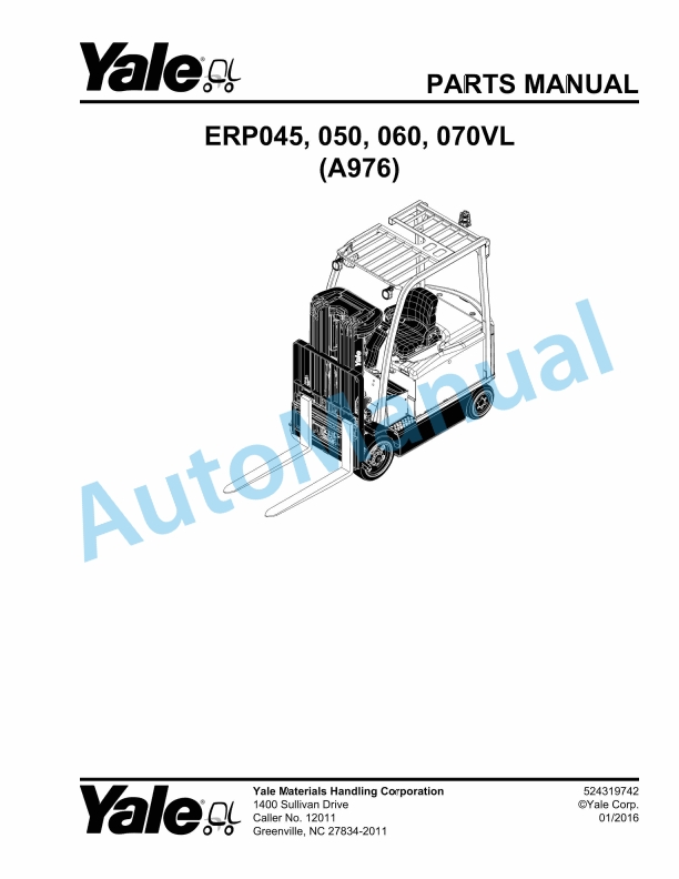 Yale A976 ERP045, 050, 060, 070VL Parts Manual 524319742 1 Yale A976 ERP045, 050, 060, 070VL Parts Manual 524319742