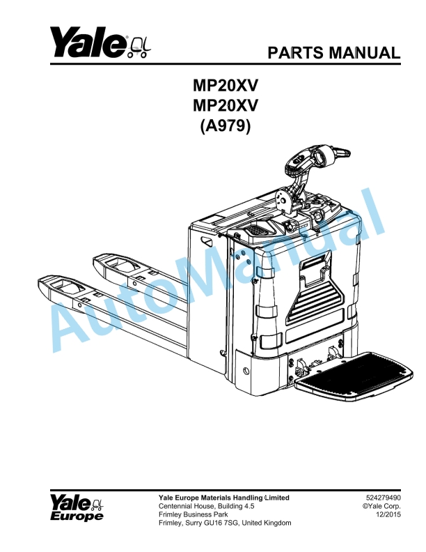 Yale A979 MP20XV Parts Manual 524279490 1 Yale A979 MP20XV Parts Manual 524279490