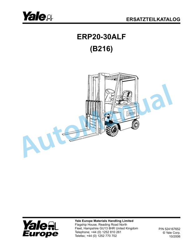 Yale B216 ERP20-30ALF Parts Manual 524167652 DE 1 Yale B216 ERP20-30ALF Parts Manual 524167652 DE