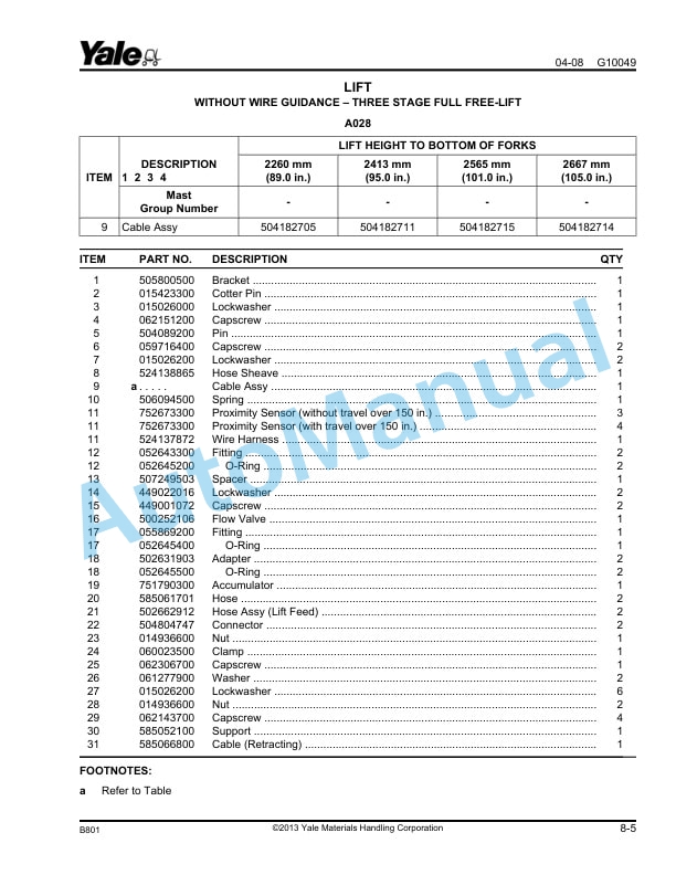 Yale B801 OS030EB 3.000 LB Capacity Parts Manual 524139969 4 Yale B801 OS030EB 3.000 LB Capacity Parts Manual 524139969 - Image 4