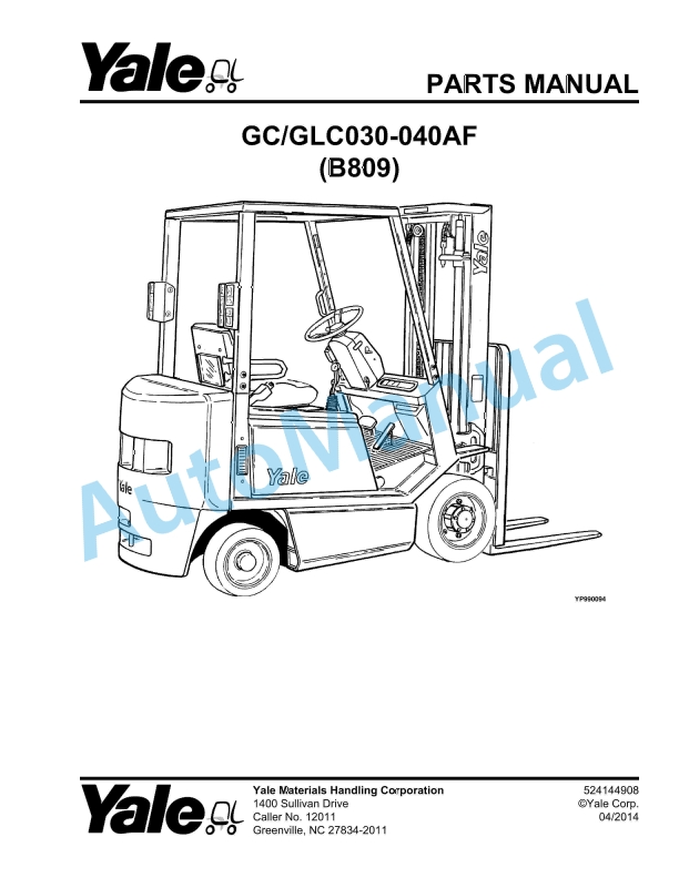 Yale B809 GC-GLC030-040AF Parts Manual 524144908 1 Yale B809 GC-GLC030-040AF Parts Manual 524144908