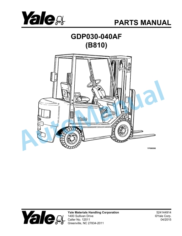 Yale B810 GDP-GLP16-20AF Parts Manual 524144913 1 Yale B810 GDP-GLP16-20AF Parts Manual 524144913