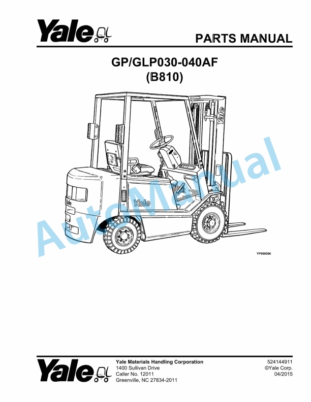 Yale B810 GP-GLP030-040AF Parts Manual 524144911 1 Yale B810 GP-GLP030-040AF Parts Manual 524144911
