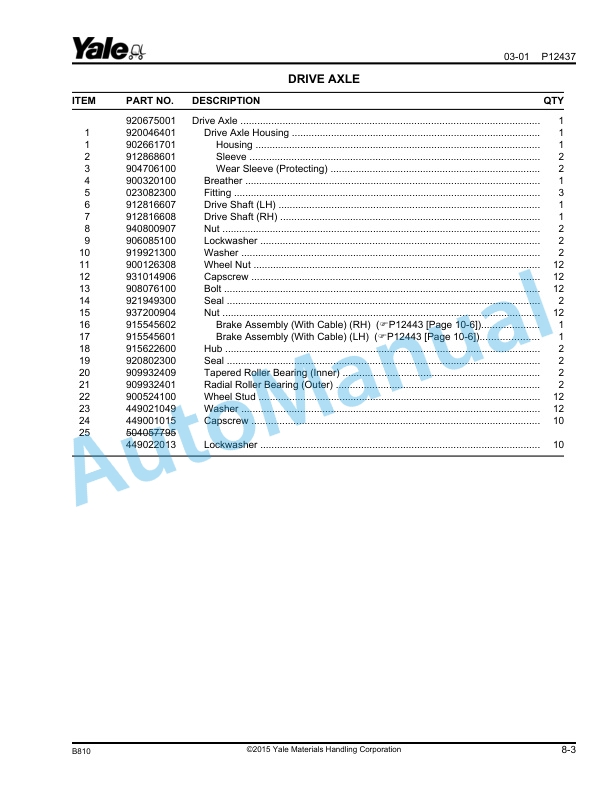 Yale B810 GP-GLP030-040AF Parts Manual 524144911 2 Yale B810 GP-GLP030-040AF Parts Manual 524144911 - Image 2