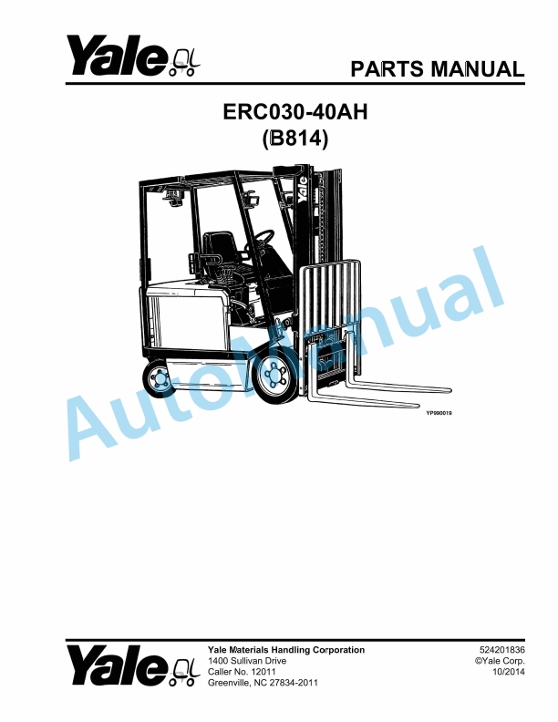 Yale B814 ERC030-40AH Parts Manual 524201836 1 Yale B814 ERC030-40AH Parts Manual 524201836