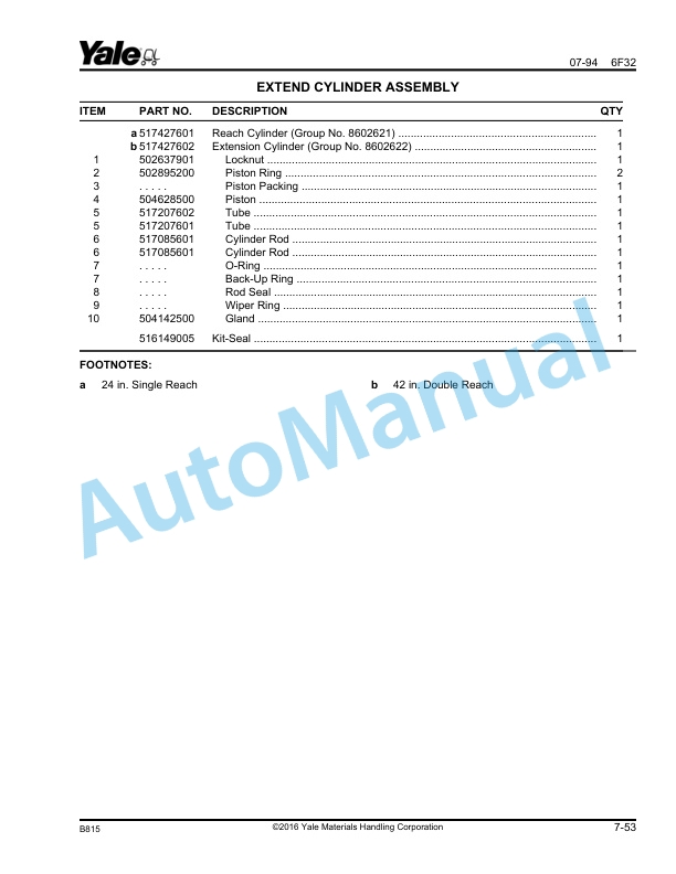 Yale B815 - B816 NDR030AD, NR035AD, NR040AD, NR045AD - NS040AE, NS050AE Parts Manual 520371704 4 Yale B815 - B816 NDR030AD, NR035AD, NR040AD, NR045AD - NS040AE, NS050AE Parts Manual 520371704 - Image 4
