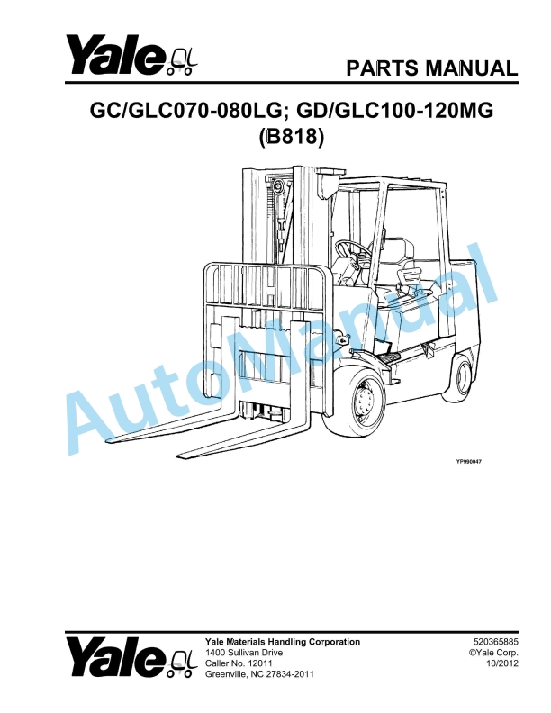 Yale B818 GC-GLC070-080LG, GD-GLC100-120MG Parts Manual 520365885 1 Yale B818 GC-GLC070-080LG, GD-GLC100-120MG Parts Manual 520365885