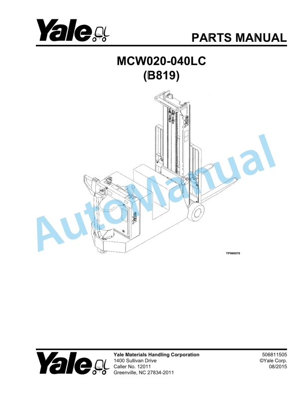 Yale B819 MCW020-040LC Parts Manual 506811505 1 Yale B819 MCW020-040LC Parts Manual 506811505