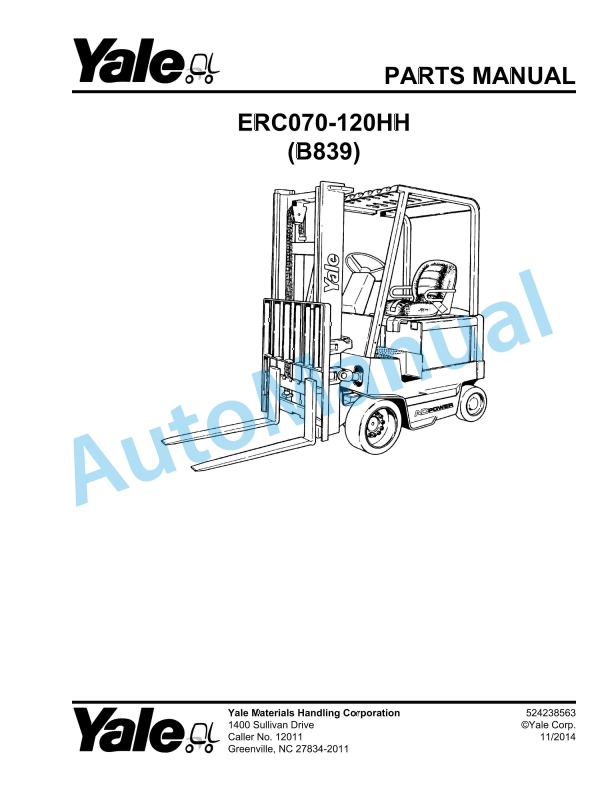 Yale B839 ERC070-120HH Parts Manual 524238563 1 Yale B839 ERC070-120HH Parts Manual 524238563