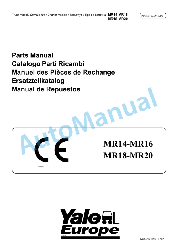 Yale B849 MR14, MR16, MR18, MR20 Parts Manual 272343200 1 Yale B849 MR14, MR16, MR18, MR20 Parts Manual 272343200