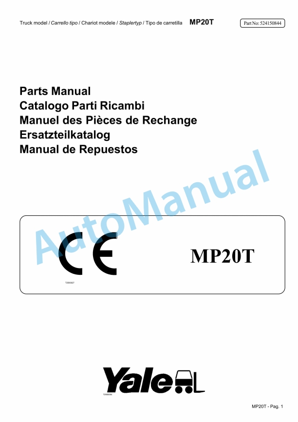 Yale B854 MP20T Parts Manual 524150844 1 Yale B854 MP20T Parts Manual 524150844