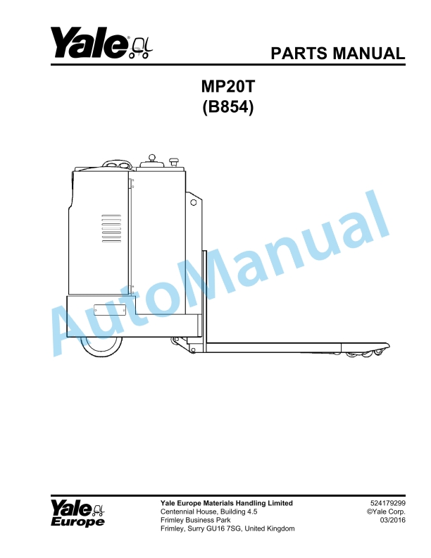 Yale B854 MP20T Parts Manual 524179299 1 Yale B854 MP20T Parts Manual 524179299