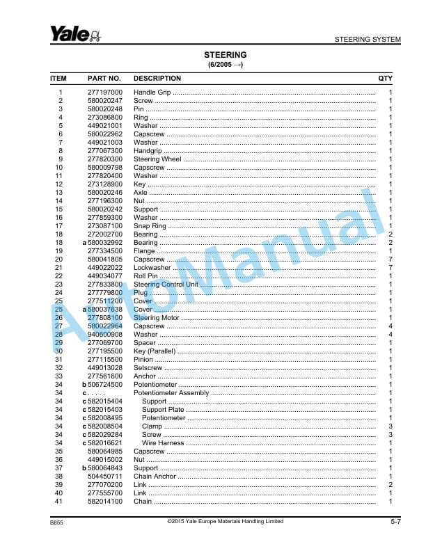Yale B855 MS12, 15S Parts Manual 524176175 2 Yale B855 MS12, 15S Parts Manual 524176175 - Image 2