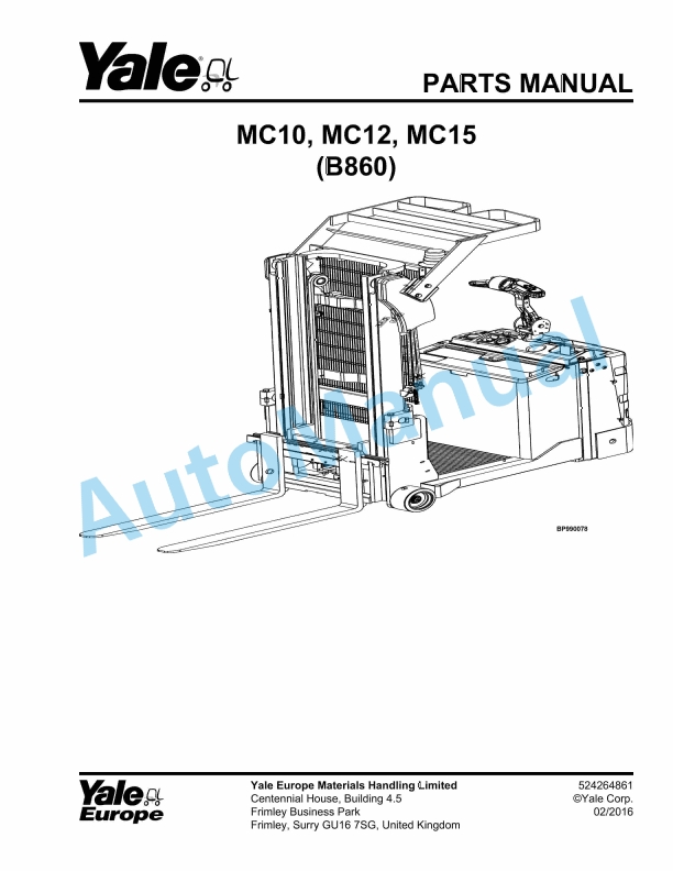 Yale B860 MC10, MC12, MC15 Parts Manual 524264861 1 Yale B860 MC10, MC12, MC15 Parts Manual 524264861
