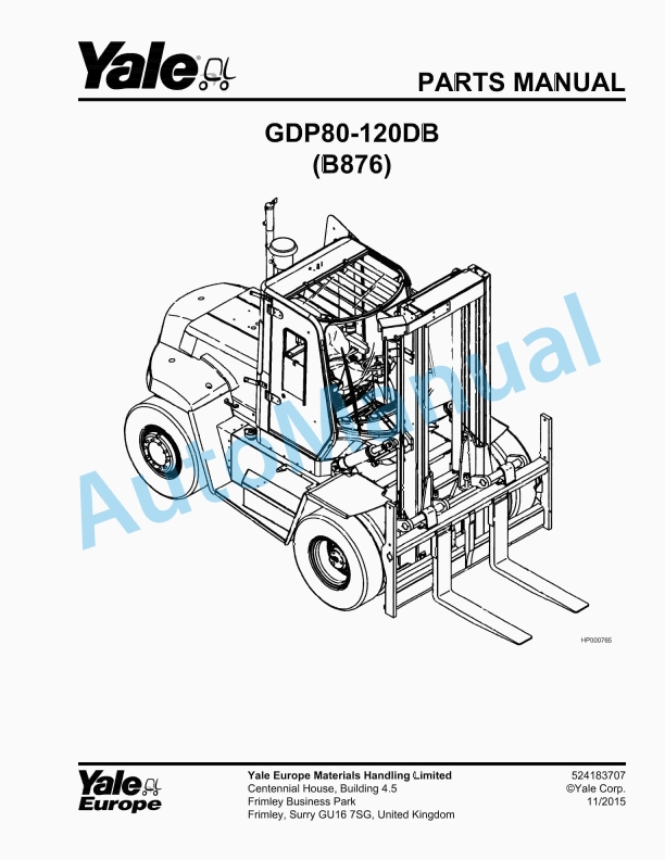 Yale B876 GDP80-120DB Parts Manual 524183707 1 Yale B876 GDP80-120DB Parts Manual 524183707