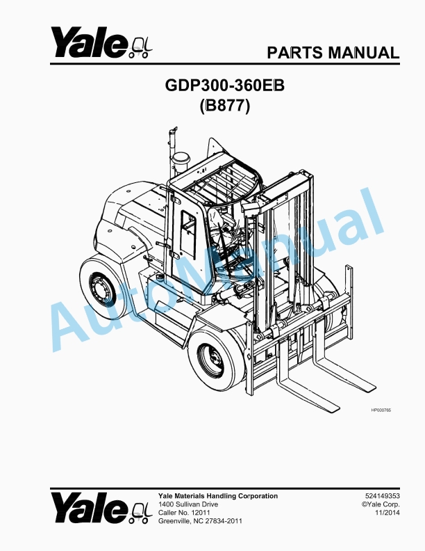 Yale B877 GDP300-360EB Parts Manual 524149353 1 Yale B877 GDP300-360EB Parts Manual 524149353