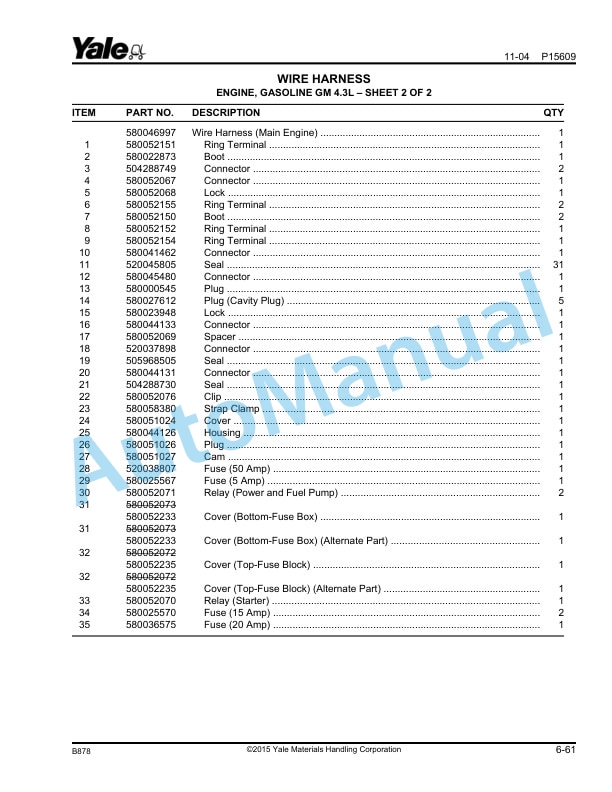 Yale B878 GP-GDP-GLP135-155CA Parts Manual 524208297 2 Yale B878 GP-GDP-GLP135-155CA Parts Manual 524208297 - Image 2
