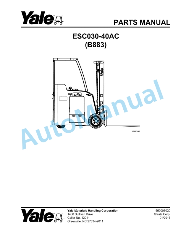 Yale B883 ESC030-40AC Parts Manual 550003020 1 Yale B883 ESC030-40AC Parts Manual 550003020