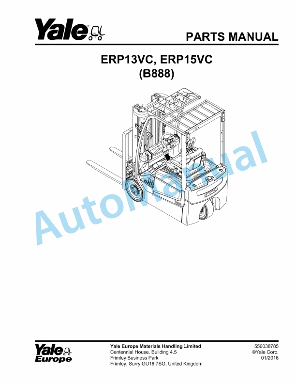 Yale B888 ERP13VC, ERP15VC Parts Manual 550038785 1 Yale B888 ERP13VC, ERP15VC Parts Manual 550038785