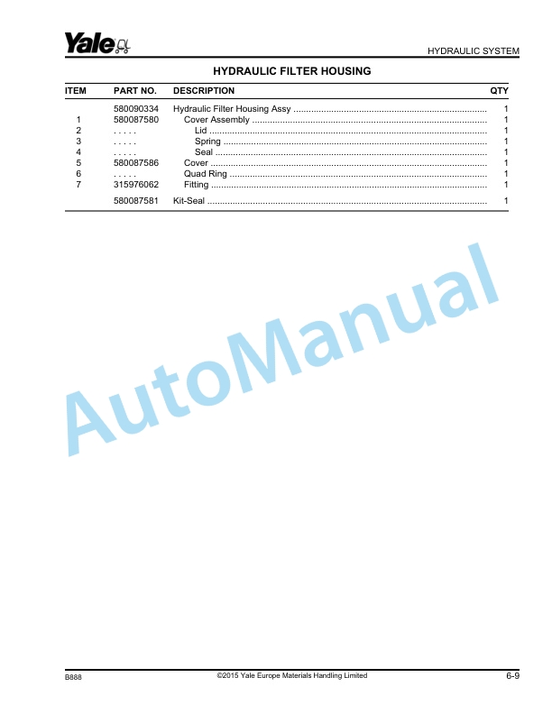Yale B888 ERP13VC, ERP15VC Parts Manual 550038785 2 Yale B888 ERP13VC, ERP15VC Parts Manual 550038785 - Image 2