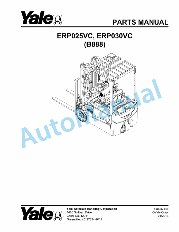 Yale B888 ERP25VC, ERP30VC Parts Manual 550087445 1 Yale B888 ERP25VC, ERP30VC Parts Manual 550087445