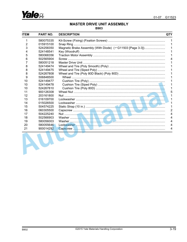 Yale B902 - B903 MTR005-F, MTR007-F Parts Manual 524299052 2 Yale B902 - B903 MTR005-F, MTR007-F Parts Manual 524299052 - Image 2