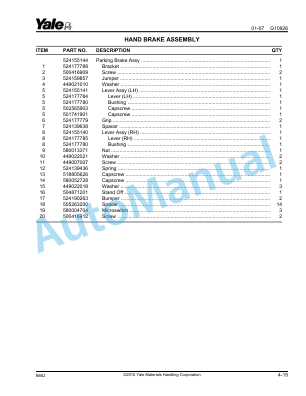 Yale B902 - B903 MTR005-F, MTR007-F Parts Manual 524299052 3 Yale B902 - B903 MTR005-F, MTR007-F Parts Manual 524299052 - Image 3